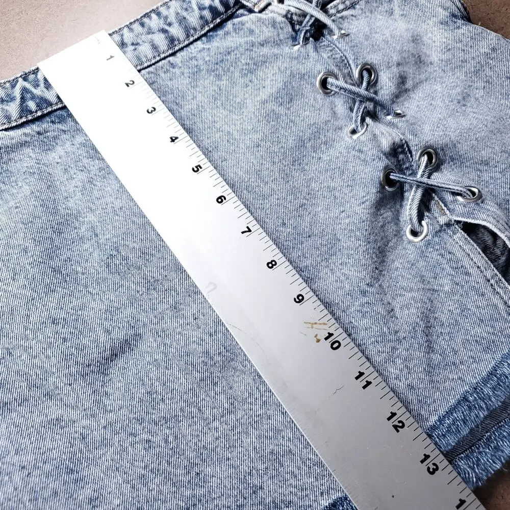 Zara Denim Micro Mini Skirt Women S Lt Blue Asymmetric Lace Up Front Slit Grunge